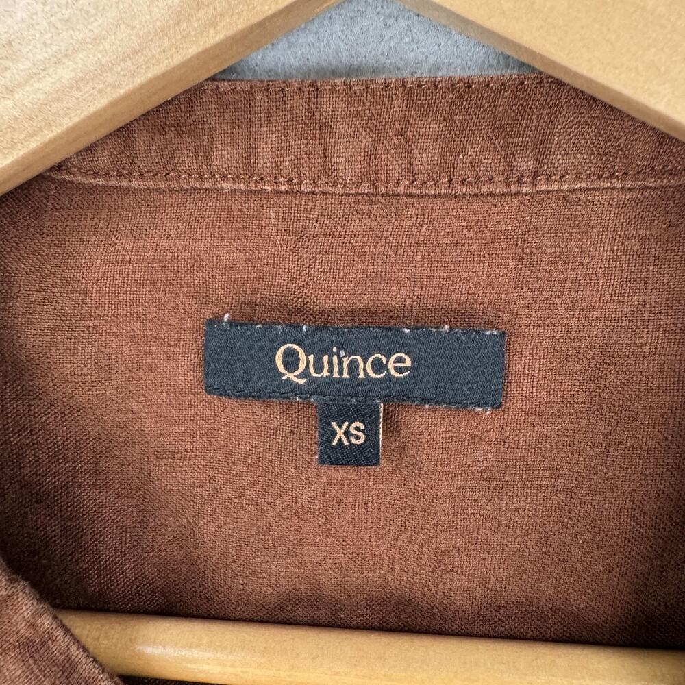Quince Dress Womens XS Brown 100% Linen Sleeveless Henley Shift Pockets Mini - Picture 3 of 7